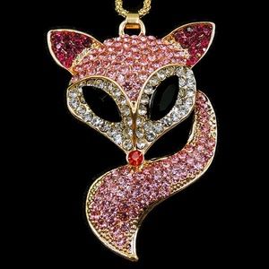Pink Rhinestone Fox Pendant NWT